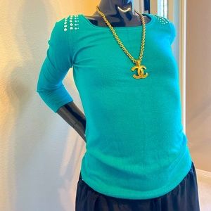 Express teal light sweater silver studded XS